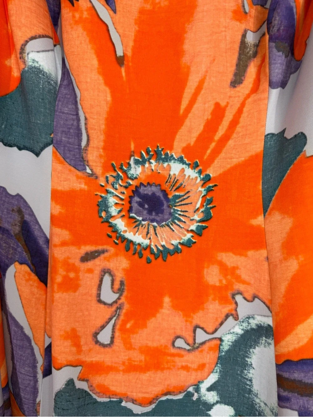 J. Peterman Floral Bloom A-Line Midi Dress Orange Gray Purple Size 20